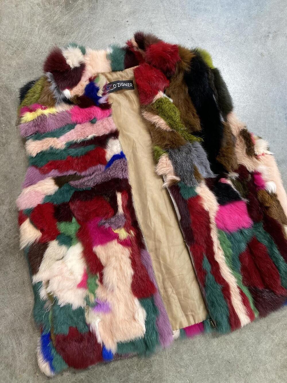 Vintage 1980s Rabbit Fur multicolor patch vest *rare* 19X22